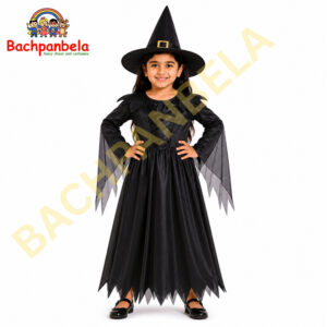 Halloween Long Witch Black Fancy Dress Costume on Rent