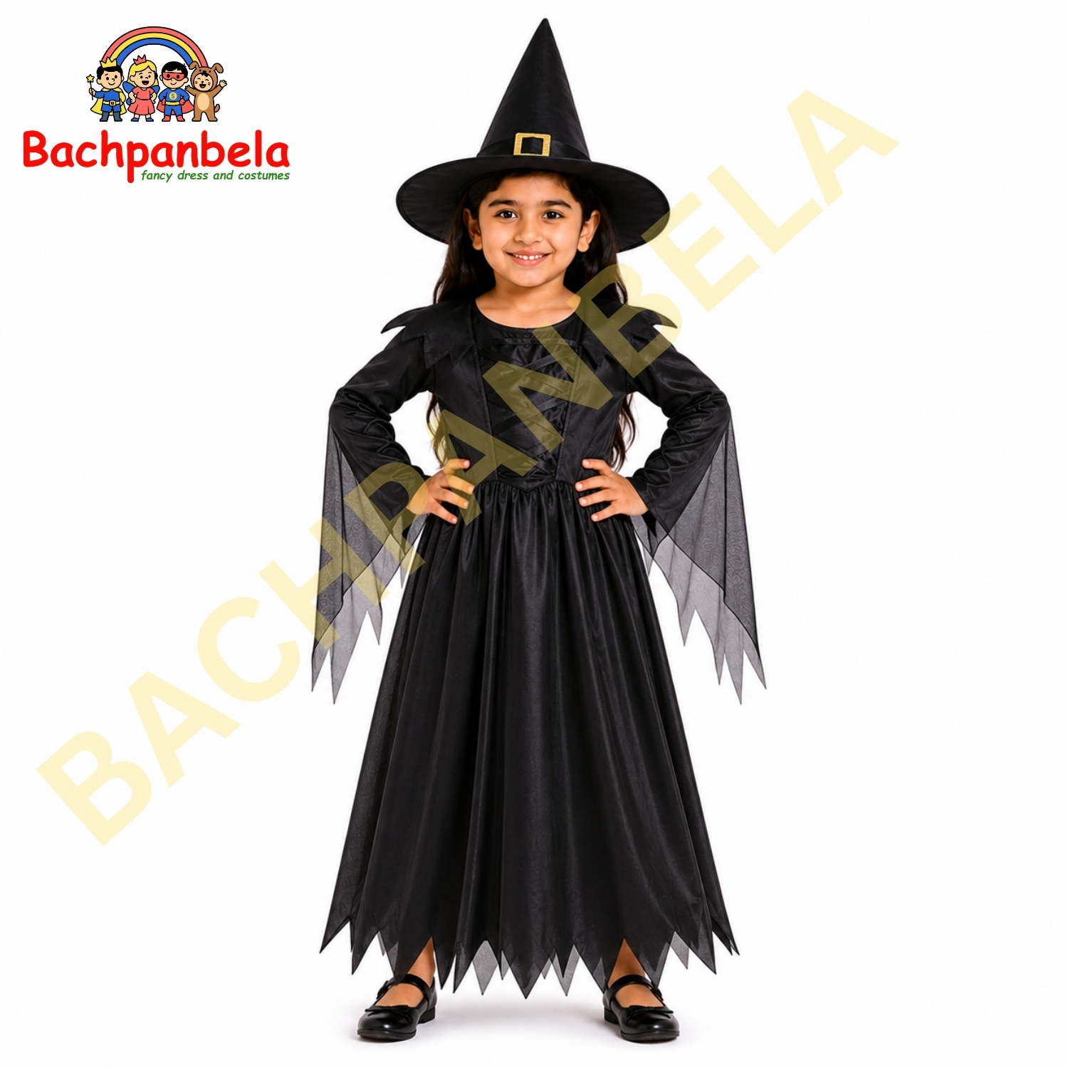 Halloween Long Witch Black Fancy Dress Costume on Rent