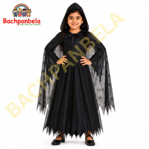 Halloween Black Gown Robe Set Adult Girl Fancy Dress Costume on Rent